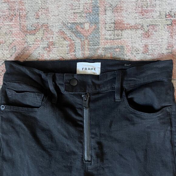 Frame Le High Skinny Crop Rubberized Zipper Jean in Black - 26 - Picture 9 of 11